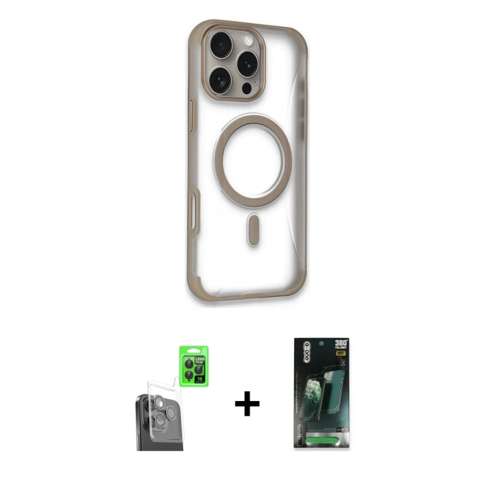 MARSİLYAN™- iPhone 16 Pro Max Kılıf Eksen Klasik Koleksiyonu - Siyah 360 Mat Full Body Arka Koruyucu + Siyah Raze Metal Kamera Lens