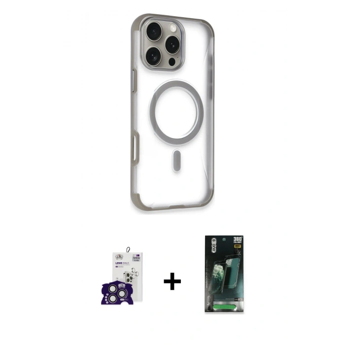 MARSİLYAN™- iPhone 16 Pro Max Kılıf Eksen Klasik Koleksiyonu - Siyah 360 Mat Full Body Arka Koruyucu + Bilvis Titan Kamera Lens - TMGI
