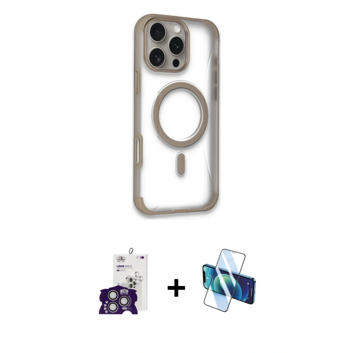 MARSİLYAN™- iPhone 16 Pro Max Kılıf Eksen Klasik Koleksiyonu - Siyah 3D Antistatik Cam Ekran Koruyucu + Bilvis Titan Kamera Lens - GS
