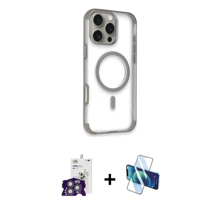 MARSİLYAN™- iPhone 16 Pro Max Kılıf Eksen Klasik Koleksiyonu - Siyah 3D Antistatik Cam Ekran Koruyucu + Bilvis Titan Kamera Lens - GS
