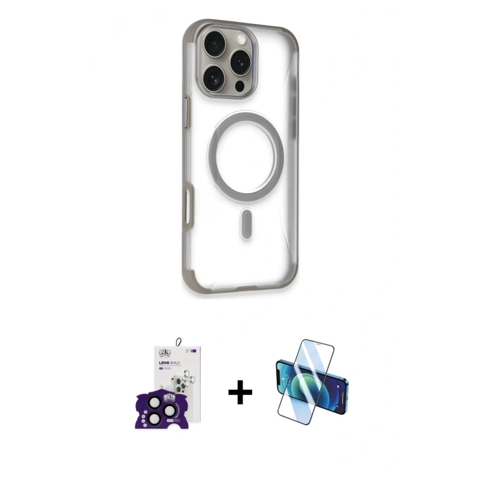 MARSİLYAN™- iPhone 16 Pro Max Kılıf Eksen Klasik Koleksiyonu - Siyah 3D Antistatik Cam Ekran Koruyucu + Bilvis Titan Kamera Lens - SH