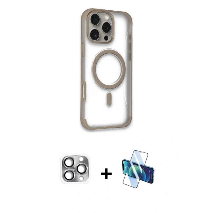 MARSİLYAN™- iPhone 16 Pro Max Kılıf Eksen Klasik Koleksiyonu - Siyah 3D Antistatik Cam Ekran Koruyucu + Pers Alüminyum Kamera Lens - GI