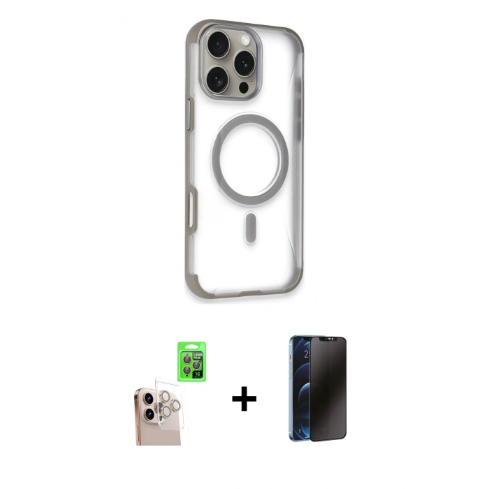 MARSİLYAN™- iPhone 16 Pro Max Kılıf Eksen Klasik Koleksiyonu - Siyah 3D Antistatik Hayalet Cam Ekran Koruyucu + Raze Metal Kamera Lens - NLGY