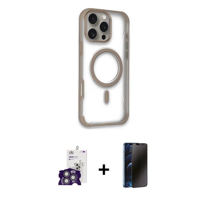 MARSİLYAN™- iPhone 16 Pro Max Kılıf Eksen Klasik Koleksiyonu - Siyah 3D Antistatik Hayalet Cam Ekran Koruyucu + Bilvis Titan Kamera Lens - GS