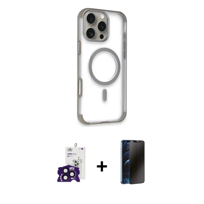 MARSİLYAN™- iPhone 16 Pro Max Kılıf Eksen Klasik Koleksiyonu - Siyah 3D Antistatik Hayalet Cam Ekran Koruyucu + Bilvis Titan Kamera Lens - SH