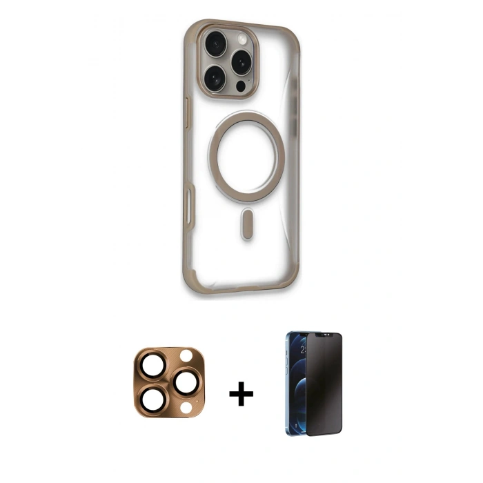 MARSİLYAN™- iPhone 16 Pro Max Kılıf Eksen Klasik Koleksiyonu - Siyah 3D Antistatik Hayalet Cam Ekran Koruyucu + Pers Alüminyum Kamera Lens - CLTM