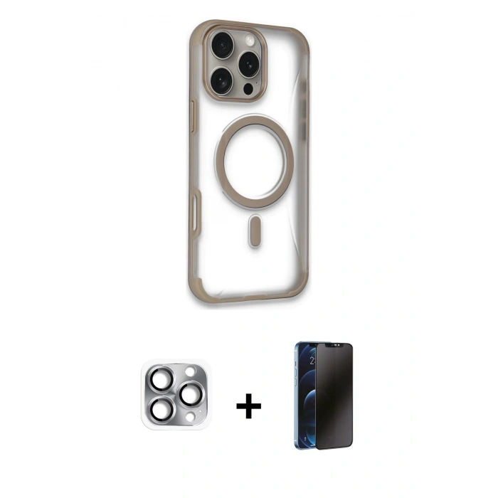 MARSİLYAN™- iPhone 16 Pro Max Kılıf Eksen Klasik Koleksiyonu - Siyah 3D Antistatik Hayalet Cam Ekran Koruyucu + Pers Alüminyum Kamera Lens - GI