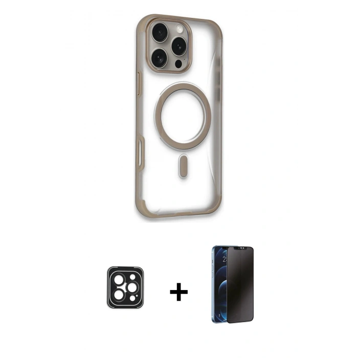 MARSİLYAN™- iPhone 16 Pro Max Kılıf Eksen Klasik Koleksiyonu - Siyah 3D Antistatik Hayalet Cam Ekran Koruyucu + PVD Metal Kamera Lens - SH