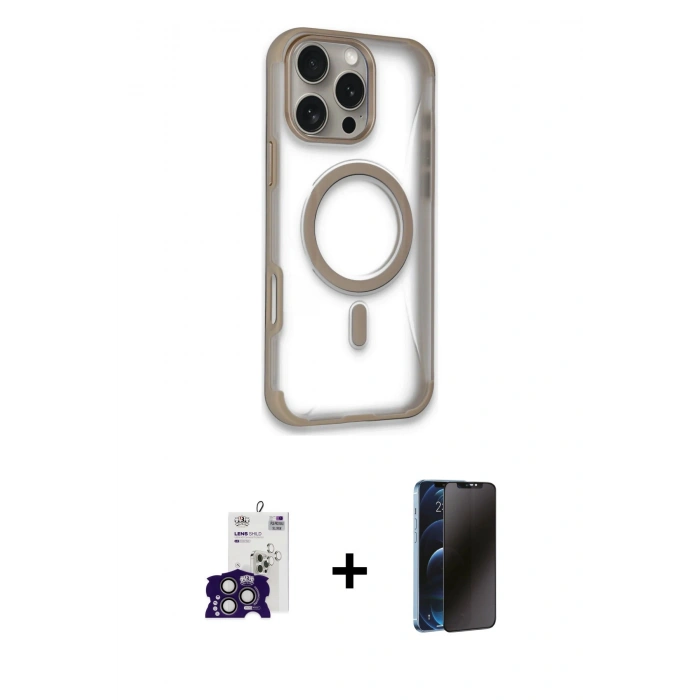 MARSİLYAN™- iPhone 16 Pro Max Kılıf Eksen Klasik Koleksiyonu - Siyah 3D Antistatik Hayalet Cam Ekran Koruyucu + Bilvis Titan Kamera Lens - TMGI