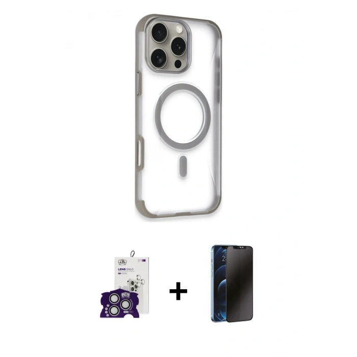 MARSİLYAN™- iPhone 16 Pro Max Kılıf Eksen Klasik Koleksiyonu - Siyah 3D Antistatik Hayalet Cam Ekran Koruyucu + Bilvis Titan Kamera Lens - GS