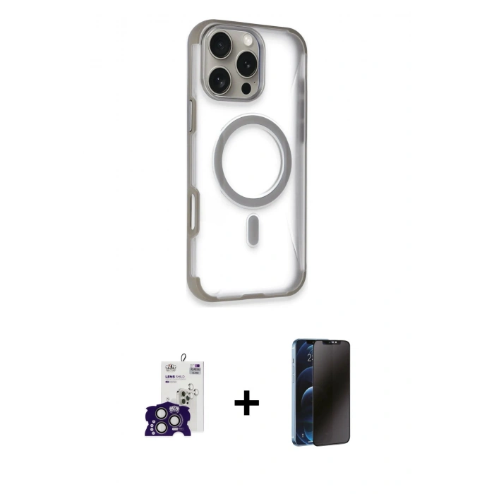 MARSİLYAN™- iPhone 16 Pro Max Kılıf Eksen Klasik Koleksiyonu - Siyah 3D Antistatik Hayalet Cam Ekran Koruyucu + Bilvis Titan Kamera Lens - TMGI