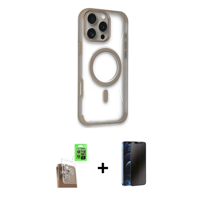 MARSİLYAN™- iPhone 16 Pro Max Kılıf Eksen Klasik Koleksiyonu - Siyah 3D Antistatik Hayalet Cam Ekran Koruyucu + Raze Metal Kamera Lens - CLTM