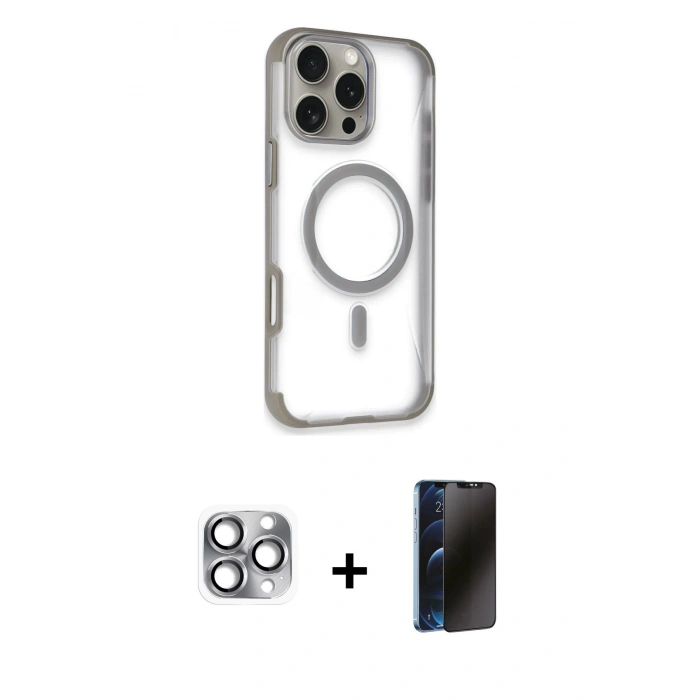 MARSİLYAN™- iPhone 16 Pro Max Kılıf Eksen Klasik Koleksiyonu - Siyah 3D Antistatik Hayalet Cam Ekran Koruyucu + Pers Alüminyum Kamera Lens - GI