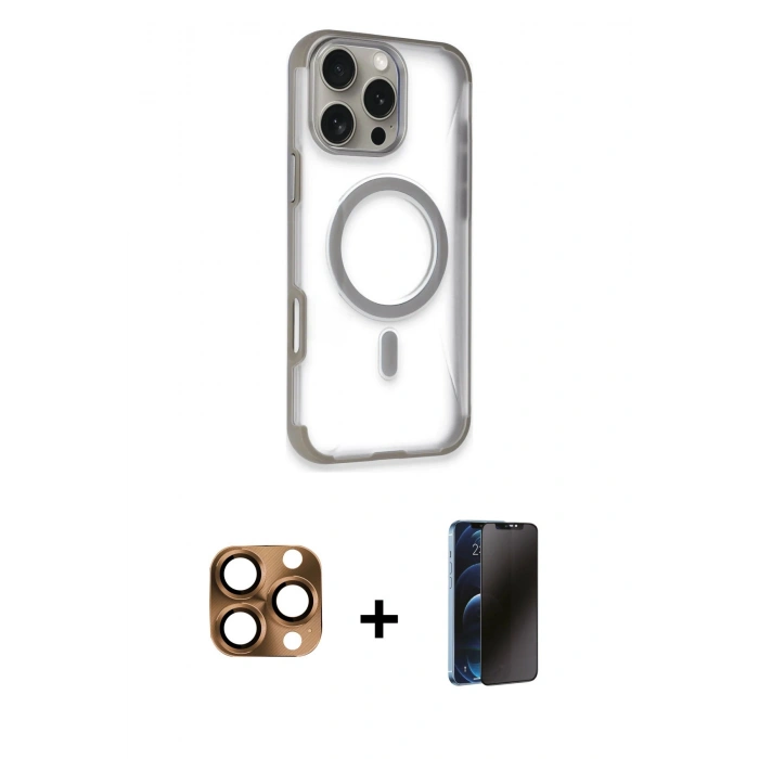 MARSİLYAN™- iPhone 16 Pro Max Kılıf Eksen Klasik Koleksiyonu - Siyah 3D Antistatik Hayalet Cam Ekran Koruyucu + Pers Alüminyum Kamera Lens - CLTM