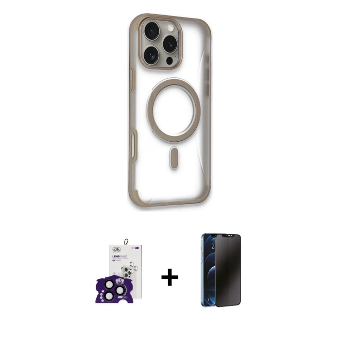 MARSİLYAN™- iPhone 16 Pro Max Kılıf Eksen Klasik Koleksiyonu - Siyah 3D Antistatik Hayalet Cam Ekran Koruyucu + Bilvis Titan Kamera Lens - SH