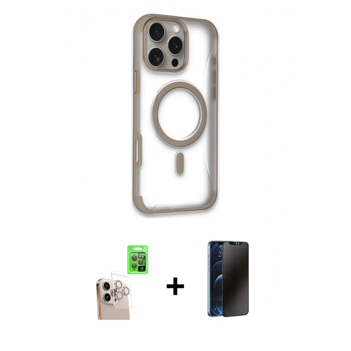 MARSİLYAN™- iPhone 16 Pro Max Kılıf Eksen Klasik Koleksiyonu - Siyah 3D Antistatik Hayalet Cam Ekran Koruyucu + Raze Metal Kamera Lens - NLGY