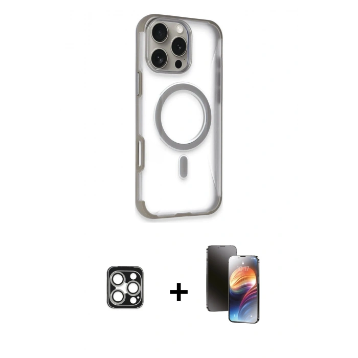 MARSİLYAN™- iPhone 16 Pro Max Kılıf Eksen Klasik Koleksiyonu - Siyah 3D Antistatik Mat Seramik Nano Ekran Koruyucu + PVD Metal Kamera Lens - GS