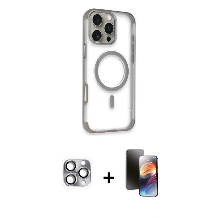 MARSİLYAN™- iPhone 16 Pro Max Kılıf Eksen Klasik Koleksiyonu - Siyah 3D Antistatik Mat Seramik Nano Ekran Koruyucu + Pers Alüminyum Kamera Lens - GI