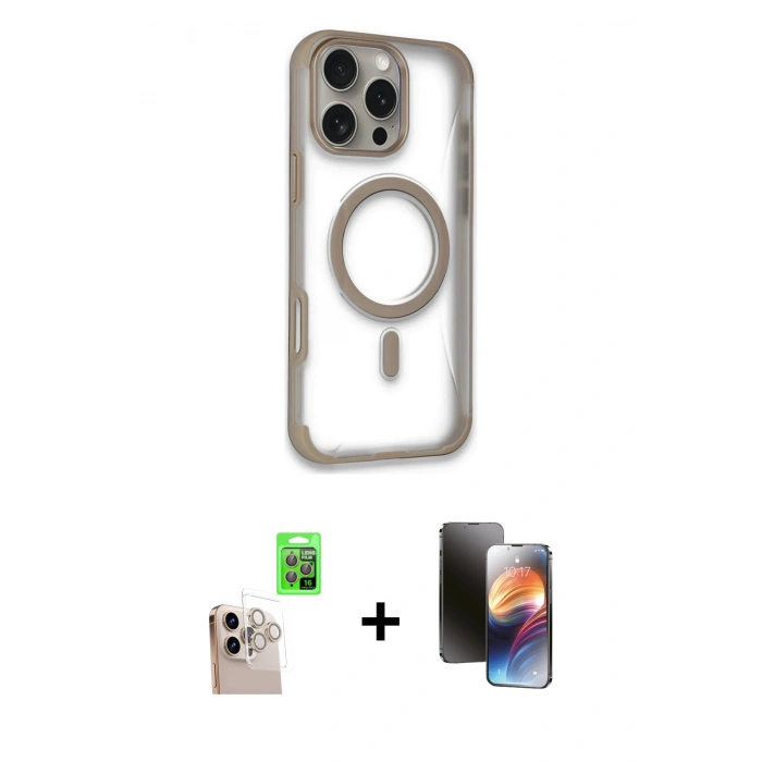 MARSİLYAN™- iPhone 16 Pro Max Kılıf Eksen Klasik Koleksiyonu - Siyah 3D Antistatik Mat Seramik Nano Ekran Koruyucu + Natural Grey Raze Metal Kamera Lens
