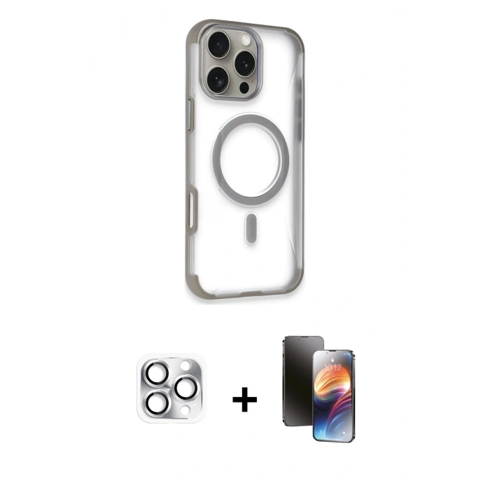 MARSİLYAN™- iPhone 16 Pro Max Kılıf Eksen Klasik Koleksiyonu - Siyah 3D Antistatik Mat Seramik Nano Ekran Koruyucu + Pers Alüminyum Kamera Lens - GS