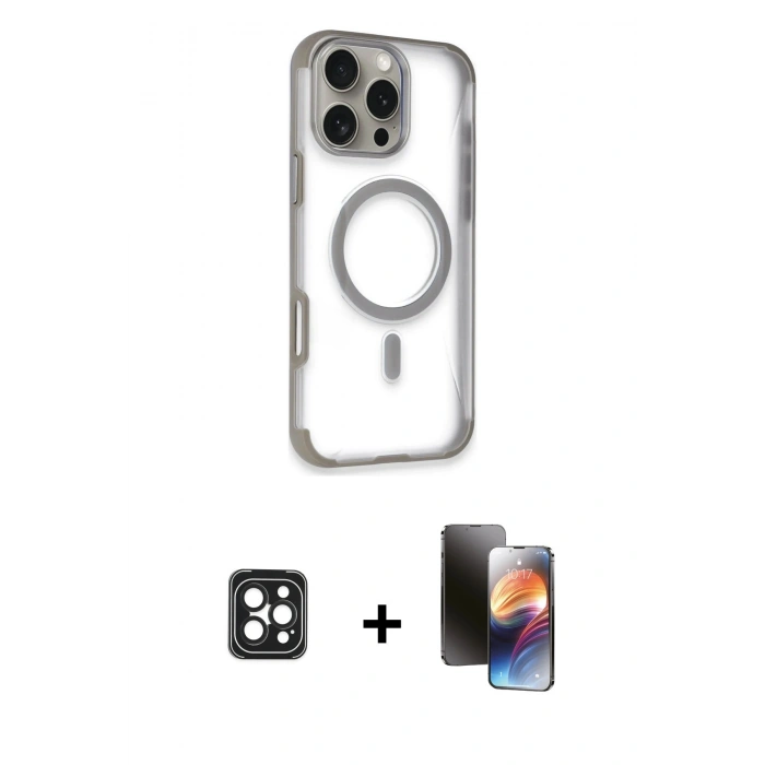 MARSİLYAN™- iPhone 16 Pro Max Kılıf Eksen Klasik Koleksiyonu - Siyah 3D Antistatik Mat Seramik Nano Ekran Koruyucu + PVD Metal Kamera Lens - SH