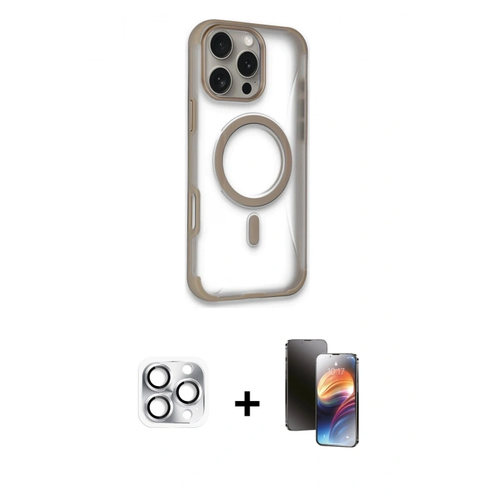 MARSİLYAN™- iPhone 16 Pro Max Kılıf Eksen Klasik Koleksiyonu - Siyah 3D Antistatik Mat Seramik Nano Ekran Koruyucu + Pers Alüminyum Kamera Lens - GS