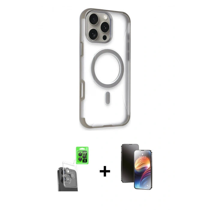 MARSİLYAN™- iPhone 16 Pro Max Kılıf Eksen Klasik Koleksiyonu - Siyah 3D Antistatik Mat Seramik Nano Ekran Koruyucu + Raze Metal Kamera Lens - SH
