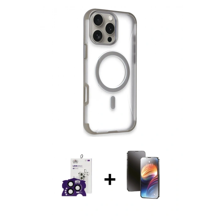 MARSİLYAN™- iPhone 16 Pro Max Kılıf Eksen Klasik Koleksiyonu - Siyah 3D Antistatik Mat Seramik Nano Ekran Koruyucu + Bilvis Titan Kamera Lens - SH