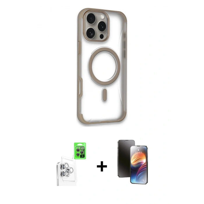 MARSİLYAN™- iPhone 16 Pro Max Kılıf Eksen Klasik Koleksiyonu - Siyah 3D Antistatik Mat Seramik Nano Ekran Koruyucu + Beyaz Raze Metal Kamera Lens
