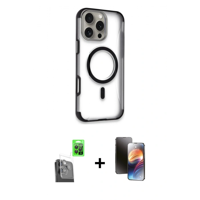 MARSİLYAN™- iPhone 16 Pro Max Kılıf Eksen Klasik Koleksiyonu - Siyah 3D Antistatik Mat Seramik Nano Ekran Koruyucu + Raze Metal Kamera Lens - SH