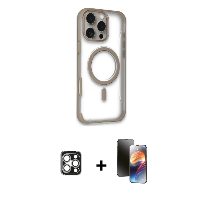 MARSİLYAN™- iPhone 16 Pro Max Kılıf Eksen Klasik Koleksiyonu - Siyah 3D Antistatik Mat Seramik Nano Ekran Koruyucu + PVD Metal Kamera Lens - GS