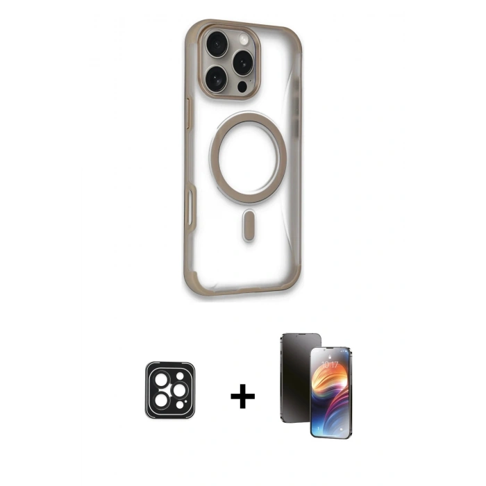 MARSİLYAN™- iPhone 16 Pro Max Kılıf Eksen Klasik Koleksiyonu - Siyah 3D Antistatik Mat Seramik Nano Ekran Koruyucu + PVD Metal Kamera Lens - SH