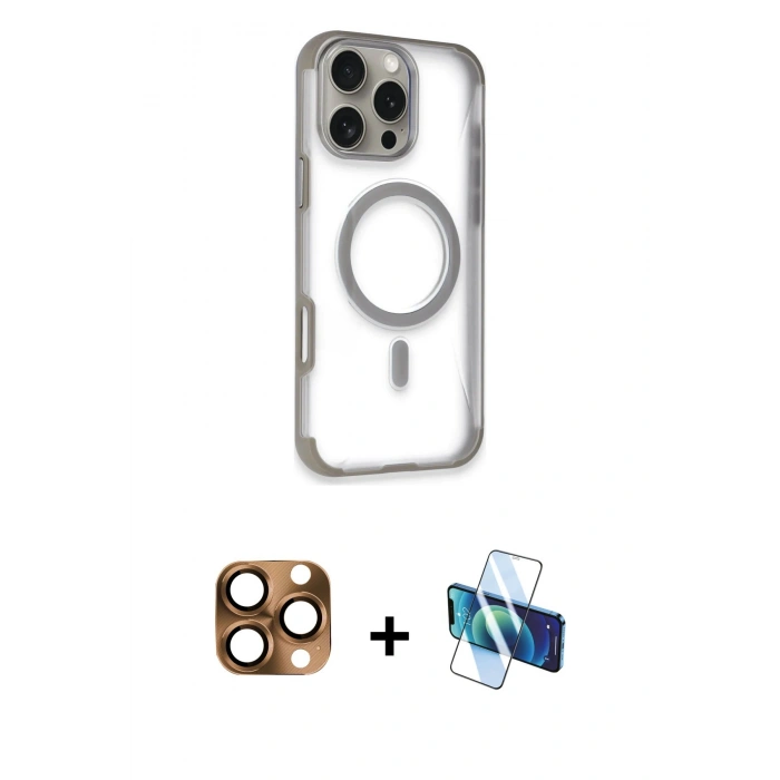 MARSİLYAN™- iPhone 16 Pro Max Kılıf Eksen Klasik Koleksiyonu - Siyah 3D Antistatik Seramik Nano Ekran Koruyucu + Pers Alüminyum Kamera Lens - CLTM