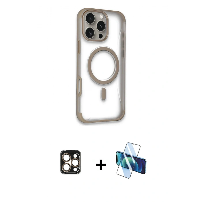 MARSİLYAN™- iPhone 16 Pro Max Kılıf Eksen Klasik Koleksiyonu - Siyah 3D Antistatik Seramik Nano Ekran Koruyucu + PVD Metal Kamera Lens - GD