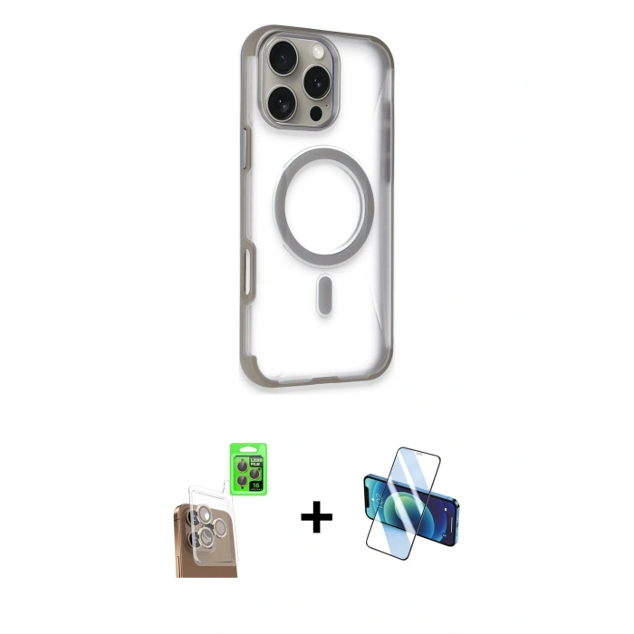 MARSİLYAN™- iPhone 16 Pro Max Kılıf Eksen Klasik Koleksiyonu - Siyah 3D Antistatik Seramik Nano Ekran Koruyucu + Raze Metal Kamera Lens - CLTM