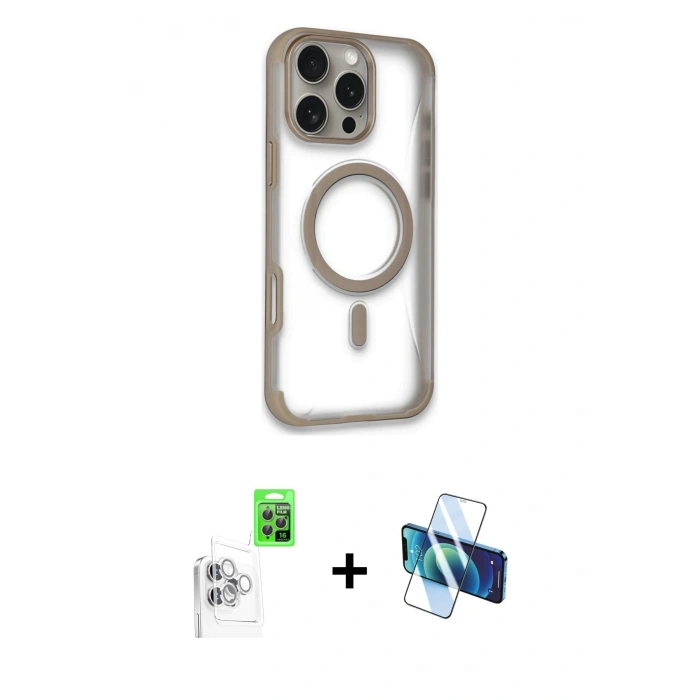 MARSİLYAN™- iPhone 16 Pro Max Kılıf Eksen Klasik Koleksiyonu - Siyah 3D Antistatik Seramik Nano Ekran Koruyucu + Raze Metal Kamera Lens - BZ