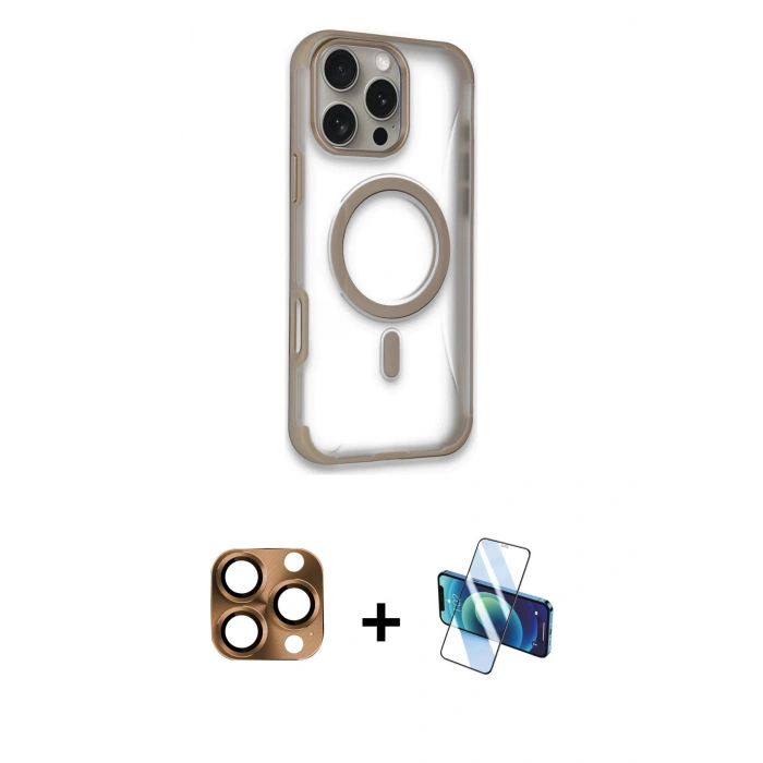 MARSİLYAN™- iPhone 16 Pro Max Kılıf Eksen Klasik Koleksiyonu - Siyah 3D Antistatik Seramik Nano Ekran Koruyucu + Pers Alüminyum Kamera Lens - CLTM