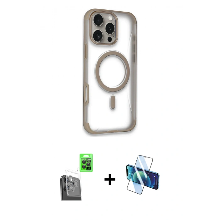 MARSİLYAN™- iPhone 16 Pro Max Kılıf Eksen Klasik Koleksiyonu - Siyah 3D Antistatik Seramik Nano Ekran Koruyucu + Raze Metal Kamera Lens - SH