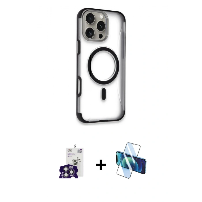 MARSİLYAN™- iPhone 16 Pro Max Kılıf Eksen Klasik Koleksiyonu - Siyah 3D Antistatik Seramik Nano Ekran Koruyucu + Bilvis Titan Kamera Lens - TMGI