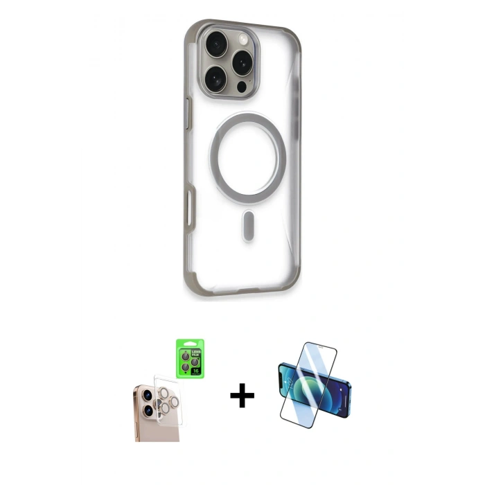 MARSİLYAN™- iPhone 16 Pro Max Kılıf Eksen Klasik Koleksiyonu - Siyah 3D Antistatik Seramik Nano Ekran Koruyucu + Raze Metal Kamera Lens - NLGY