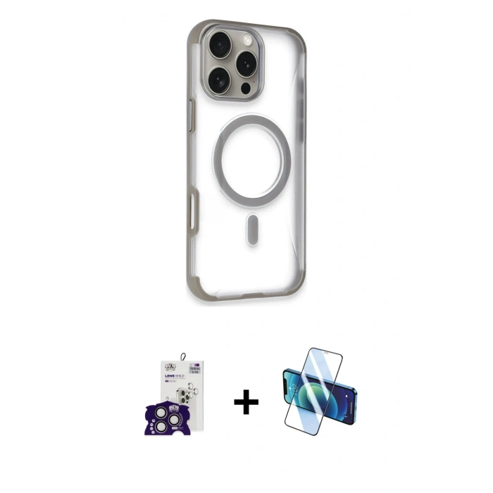 MARSİLYAN™- iPhone 16 Pro Max Kılıf Eksen Klasik Koleksiyonu - Siyah 3D Antistatik Seramik Nano Ekran Koruyucu + Bilvis Titan Kamera Lens - TMGI