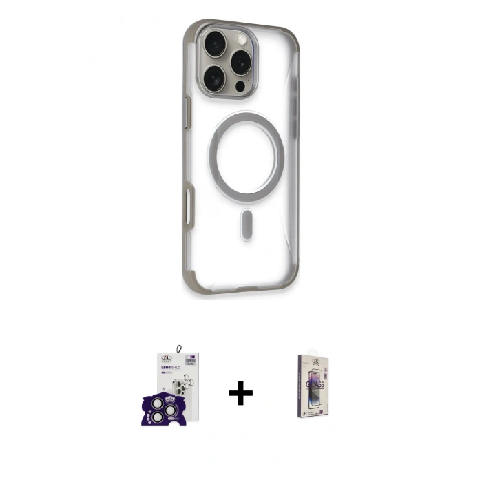 MARSİLYAN™- iPhone 16 Pro Max Kılıf Eksen Klasik Koleksiyonu - Siyah Bilvis 3D Cam Ekran Koruyucu + Bilvis Titan Kamera Lens - TMGI