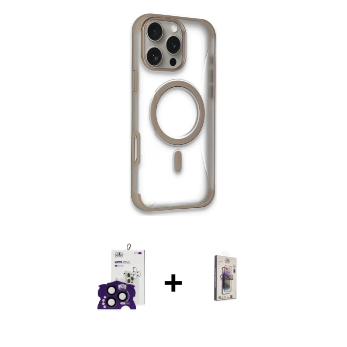 MARSİLYAN™- iPhone 16 Pro Max Kılıf Eksen Klasik Koleksiyonu - Siyah Bilvis 3D Cam Ekran Koruyucu + Bilvis Titan Kamera Lens - SH