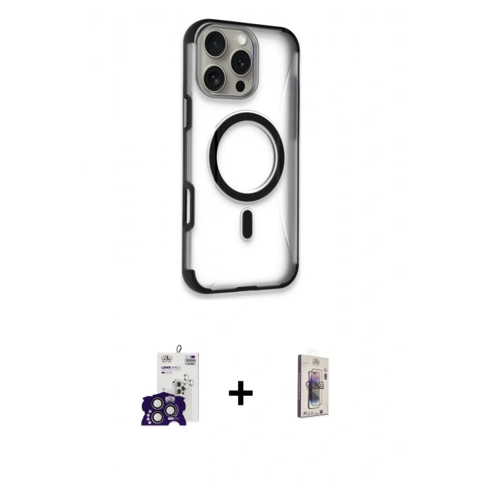 MARSİLYAN™- iPhone 16 Pro Max Kılıf Eksen Klasik Koleksiyonu - Siyah Bilvis 3D Cam Ekran Koruyucu + Bilvis Titan Kamera Lens - TMGI