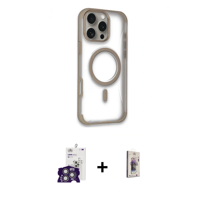 MARSİLYAN™- iPhone 16 Pro Max Kılıf Eksen Klasik Koleksiyonu - Siyah Bilvis 3D Cam Ekran Koruyucu + Bilvis Titan Kamera Lens - GS