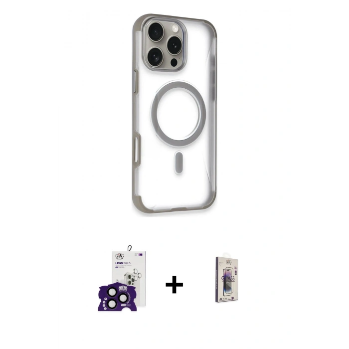 MARSİLYAN™- iPhone 16 Pro Max Kılıf Eksen Klasik Koleksiyonu - Siyah Bilvis 3D Cam Ekran Koruyucu + Bilvis Titan Kamera Lens - SH