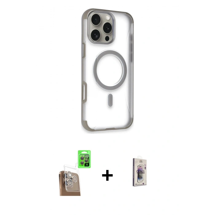 MARSİLYAN™- iPhone 16 Pro Max Kılıf Eksen Klasik Koleksiyonu - Siyah Bilvis 3D Cam Ekran Koruyucu + Raze Metal Kamera Lens - CLTM