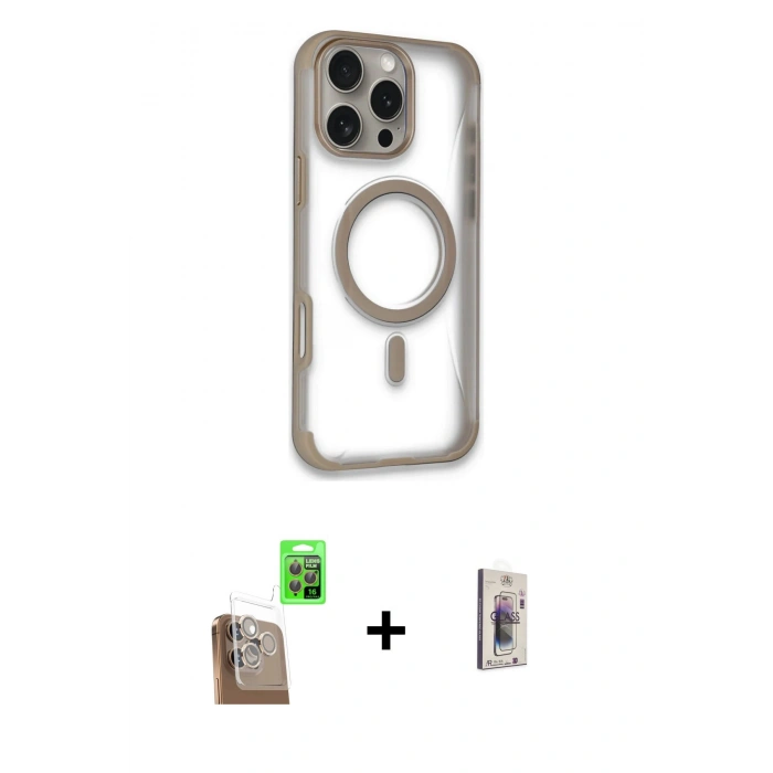 MARSİLYAN™- iPhone 16 Pro Max Kılıf Eksen Klasik Koleksiyonu - Siyah Bilvis 3D Cam Ekran Koruyucu + Raze Metal Kamera Lens - CLTM