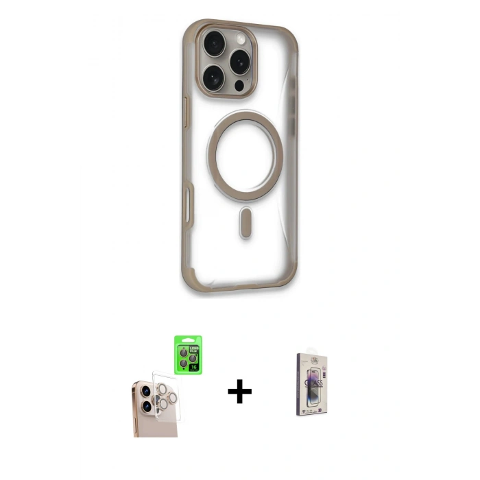 MARSİLYAN™- iPhone 16 Pro Max Kılıf Eksen Klasik Koleksiyonu - Siyah Bilvis 3D Cam Ekran Koruyucu + Raze Metal Kamera Lens - NLGY