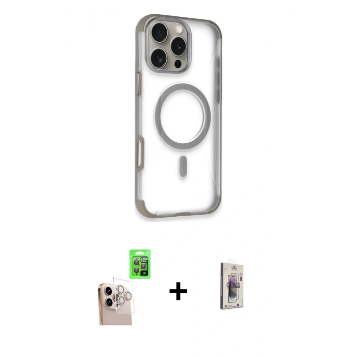 MARSİLYAN™- iPhone 16 Pro Max Kılıf Eksen Klasik Koleksiyonu - Siyah Bilvis 3D Cam Ekran Koruyucu + Raze Metal Kamera Lens - NLGY